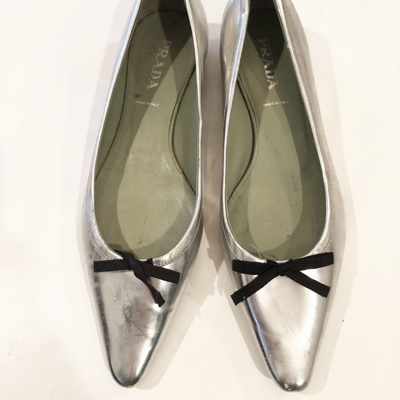Silver Prada Flats - Picture 1 of 6